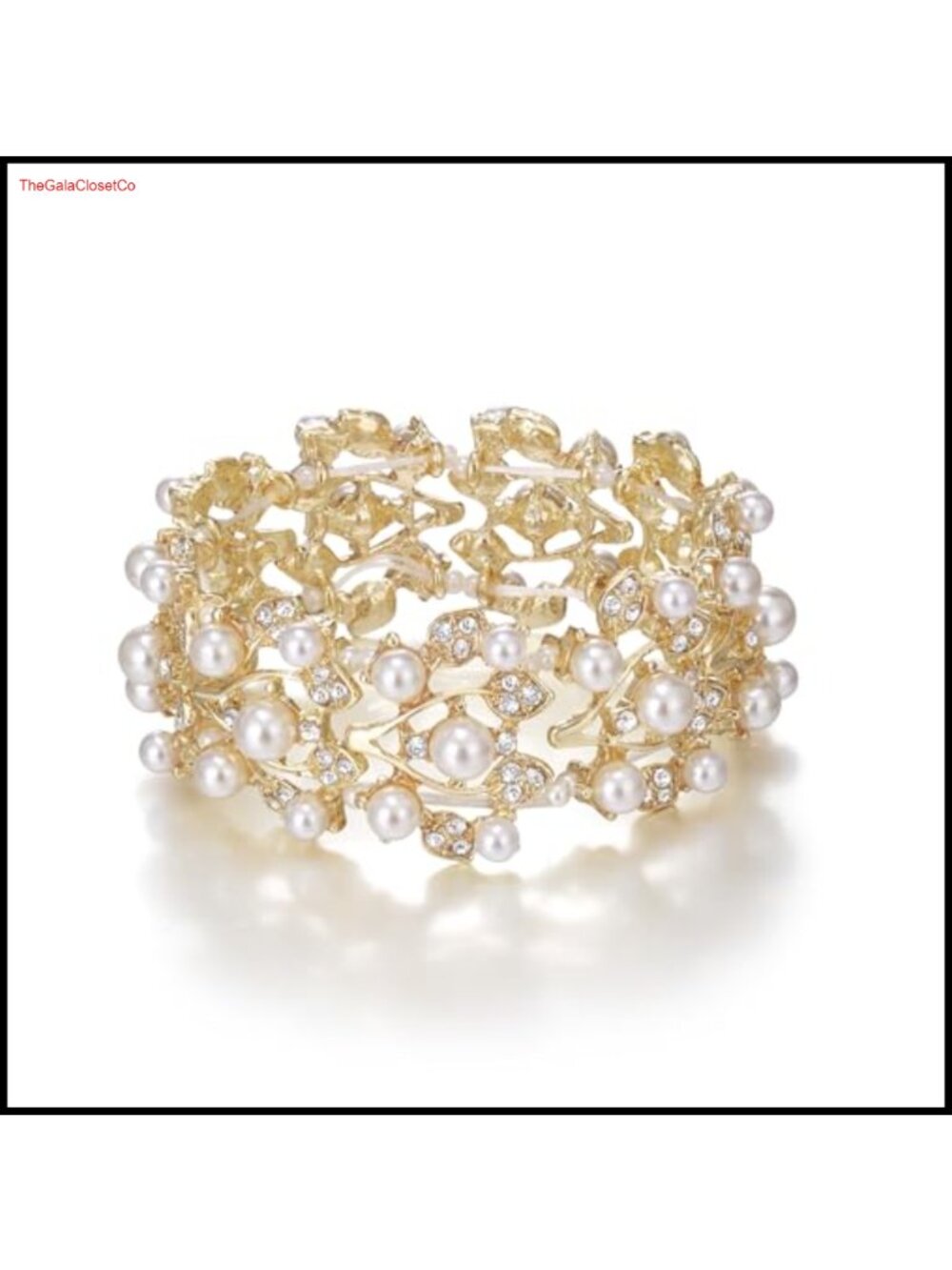 Crystal Faux Pearl Vine Leaf Stretch Bracelet for Women Wedding Party